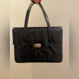 Vintage 1950s Lennox “Croc” Black Leather Handbag